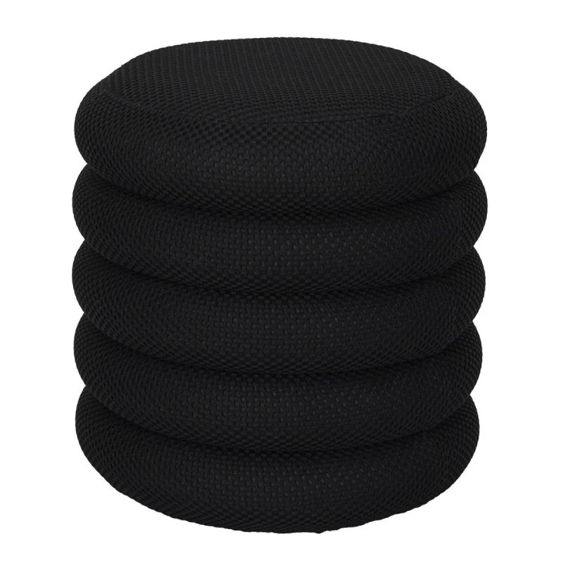 Pouf rangement rond en tissu texturé maille 3D noir - ELECTRON