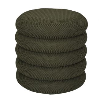 Pouf rangement rond en tissu texturé maille 3D kaki - ELECTRON