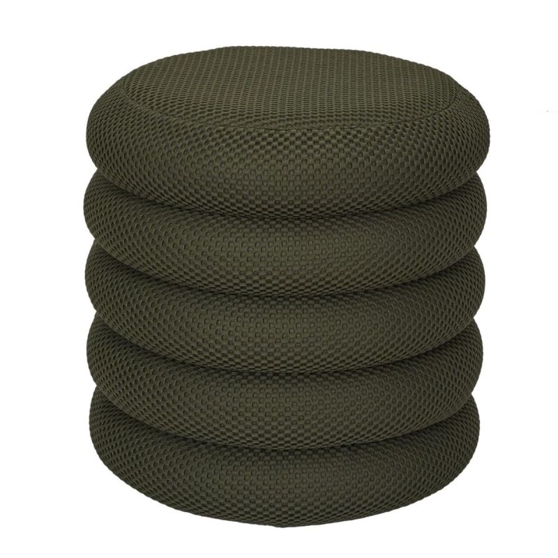 Pouf rangement rond en tissu texturé maille 3D kaki - ELECTRON