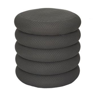 Pouf rangement rond en tissu texturé maille 3D gris - ELECTRON