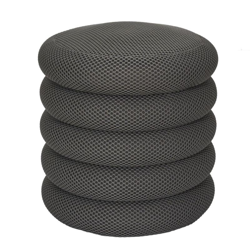 Pouf rangement rond en tissu texturé maille 3D gris - ELECTRON