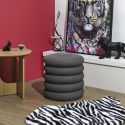 Pouf rangement rond en tissu texturé maille 3D gris - ELECTRON