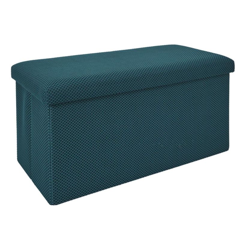 Banc coffre pliable en tissu texturé maille 3D bleu - ELECTRON
