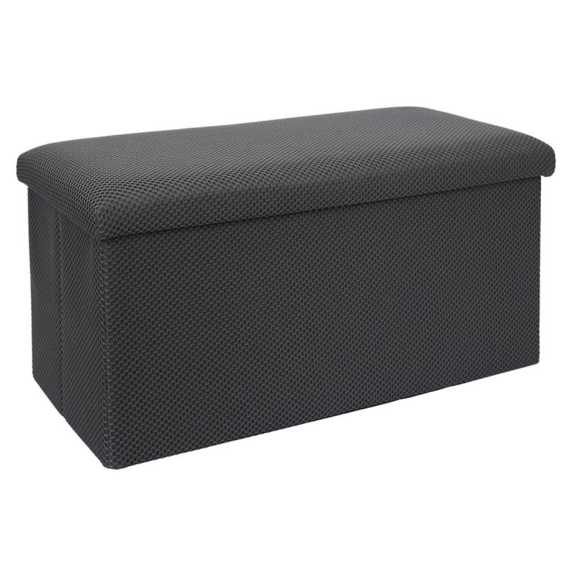 Banc coffre pliable en tissu texturé maille 3D noir - ELECTRON
