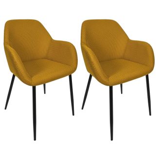 Lot de 2 fauteuils de table en tissu texturé maille 3D jaune - ELECTRON