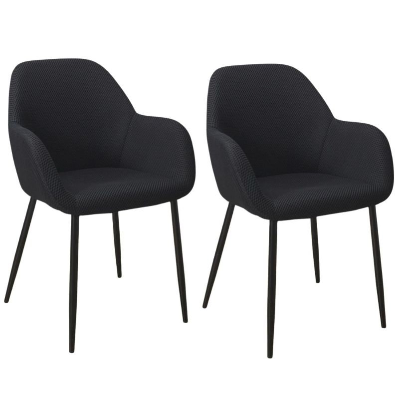 Lot de 2 fauteuils de table en tissu texturé maille 3D noir - ELECTRON