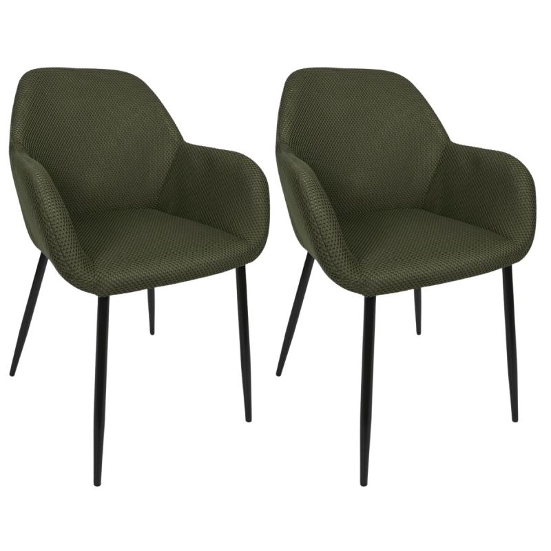 Lot de 2 fauteuils de table en tissu texturé maille 3D kaki - ELECTRON