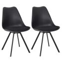 Lot de 2 chaises coque plastique et coussin en tissu texturé maille 3D noir - ELECTRON