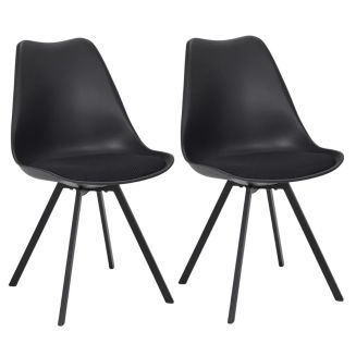 Lot de 2 chaises coque plastique et coussin en tissu texturé maille 3D noir - ELECTRON