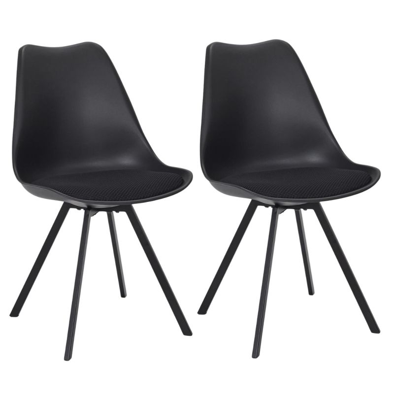 Lot de 2 chaises coque plastique et coussin en tissu texturé maille 3D noir - ELECTRON