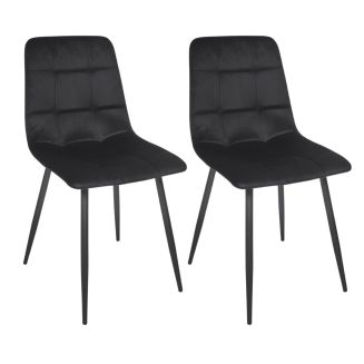 Lot de 2 chaises matelassées en tissu toucher doux noir - MATELIA