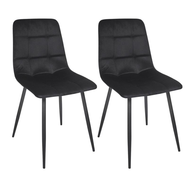 Lot de 2 chaises matelassées en tissu toucher doux noir - MATELIA