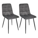 Lot de 2 chaises matelassées en tissu toucher doux gris - MATELIA