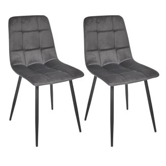 Lot de 2 chaises matelassées en tissu toucher doux gris - MATELIA