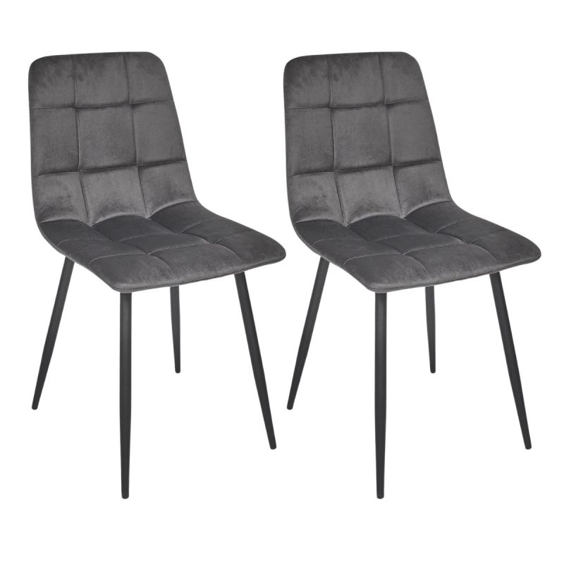 Lot de 2 chaises matelassées en tissu toucher doux gris - MATELIA