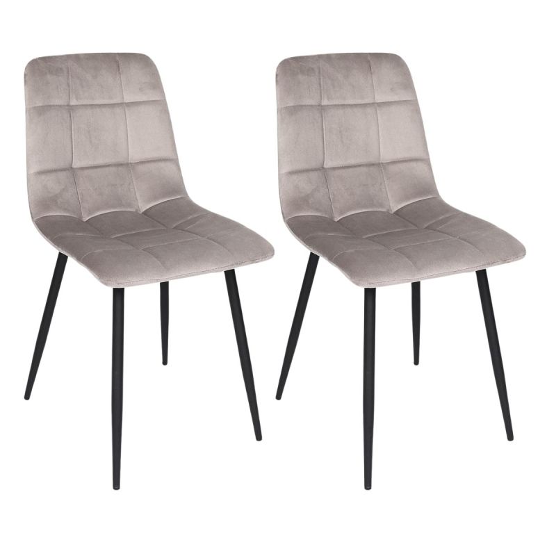 Lot de 2 chaises matelassées en tissu toucher doux taupe - MATELIA