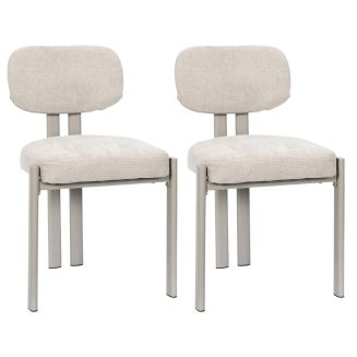 Lot de 2 chaises assise et dossier rembourré et tissu polyester doux beige pieds métal design - STUBBY