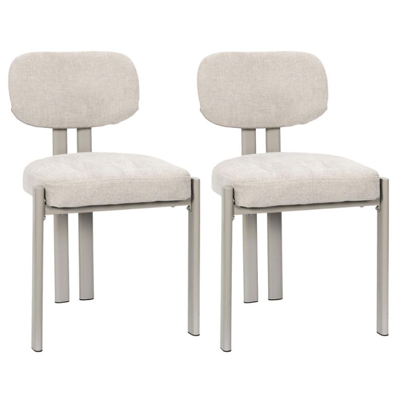 Lot de 2 chaises assise et dossier rembourré et tissu polyester doux beige pieds métal design - STUBBY