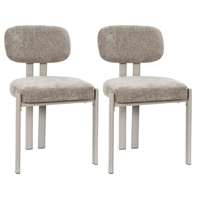 Lot de 2 chaises assise et dossier rembourré et tissu polyester doux taupe pieds métal design - STUBBY