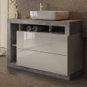 ARTURO - Meuble Vasque 110cm 2 tiroirs blanc laqué et aspect béton