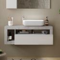 ARTURO - Meuble Vasque 110cm suspendu 1 tiroirs blanc laqué et aspect aspect béton