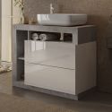 ARTURO - Meuble Vasque 92cm 2 tiroirs blanc laqué et aspect béton