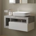 ARTURO - Meuble Vasque 92cm suspendu 1 tiroirs blanc laqué et aspect béton