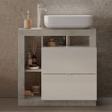 ARTURO - Meuble Vasque 78cm 2 tiroirs blanc laqué et aspect béton