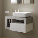 ARTURO - Meuble Vasque 78cm suspendu 1 tiroirs blanc laqué et aspect béton