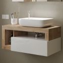 ARTURO - Meuble Vasque 92cm suspendu 1 tiroirs blanc laqué et aspect bois finition Cadiz