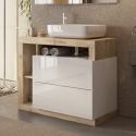 ARTURO - Meuble Vasque 92cm 2 tiroirs blanc laqué et aspect bois finition Cadiz