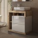 ARTURO - Meuble Vasque 78cm 2 tiroirs blanc laqué et aspect bois finition Cadiz