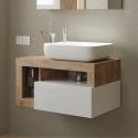 ARTURO - Meuble Vasque 78cm suspendu 1 tiroirs blanc laqué et aspect bois finition Cadiz