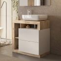 ARTURO - Meuble Vasque 78cm 2 tiroirs beige laqué et aspect bois finition Cadiz