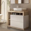 ARTURO - Meuble Vasque 92cm 2 tiroirs beige laqué et aspect bois finition Cadiz