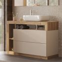 ARTURO - Meuble Vasque 110cm 2 tiroirs beige laqué et aspect bois finition Cadiz