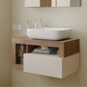 ARTURO - Meuble Vasque 78cm suspendu 1 tiroirs beige laqué et aspect bois finition Mercure