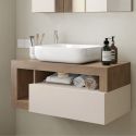 ARTURO - Meuble Vasque 92cm suspendu 1 tiroirs beige laqué et aspect bois finition Mercure