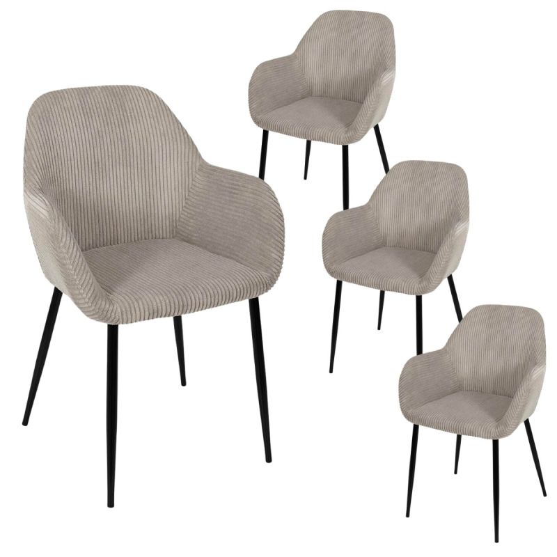 Lot de 4 fauteuils de table en velours côtelé coloris taupe - AMORY