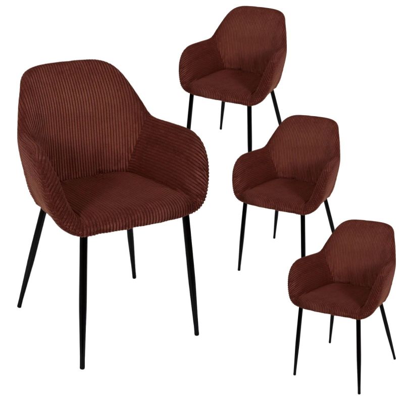 Lot de 4 fauteuils de table en velours côtelé coloris terracotta - AMORY