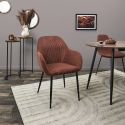 Lot de 4 fauteuils de table en velours côtelé coloris terracotta - AMORY