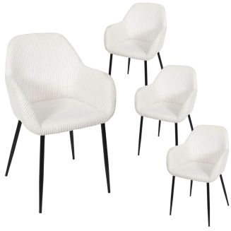 Lot de 4 fauteuils de table en velours côtelé coloris crème - AMORY
