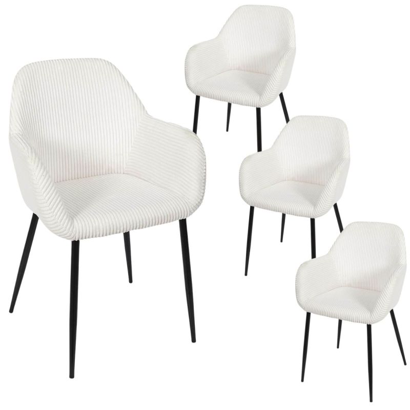 Lot de 4 fauteuils de table en velours côtelé coloris crème - AMORY