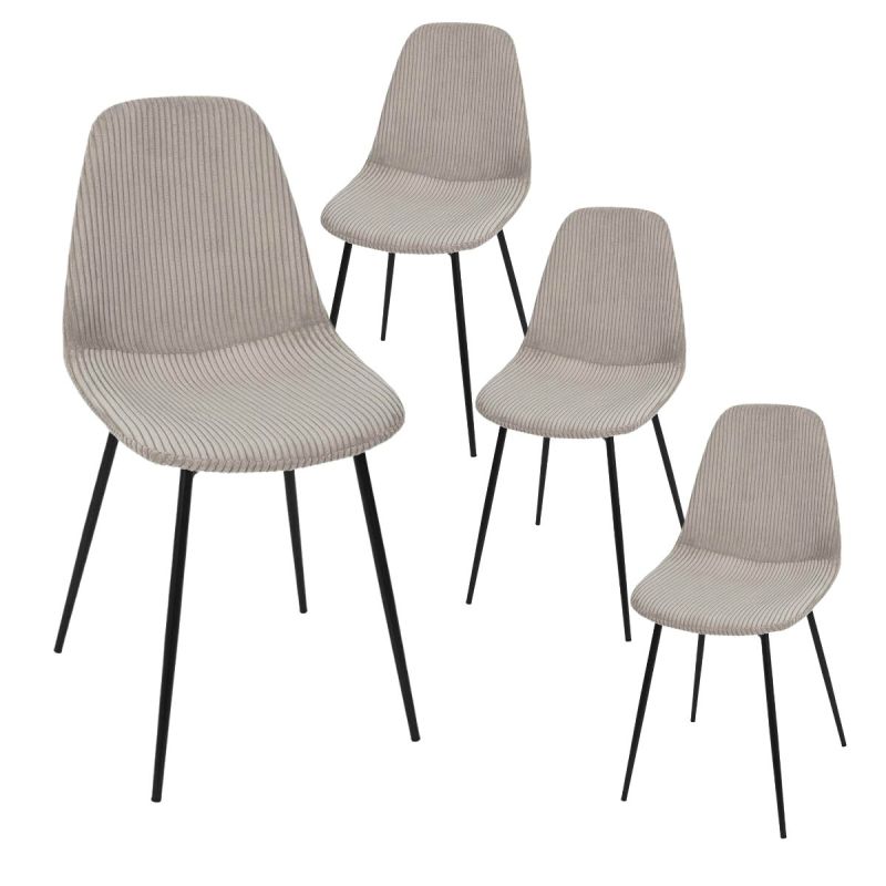 Lot de 4 chaises en velours côtelé coloris taupe - AMORY