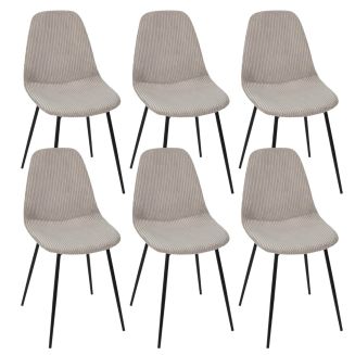 Lot de 6 chaises en velours côtelé coloris taupe - AMORY