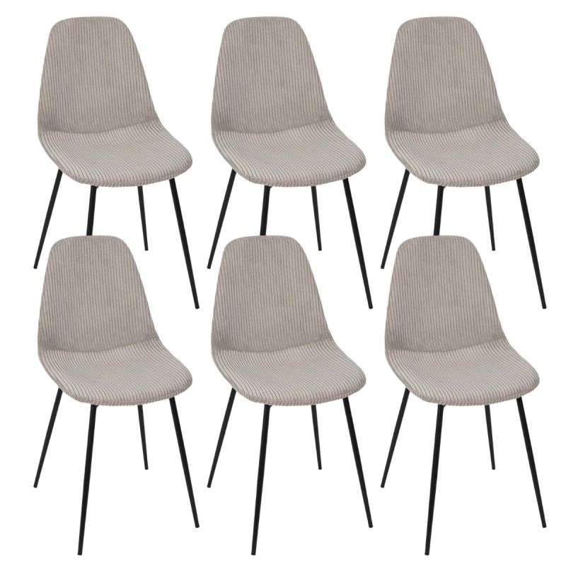 Lot de 6 chaises en velours côtelé coloris taupe - AMORY