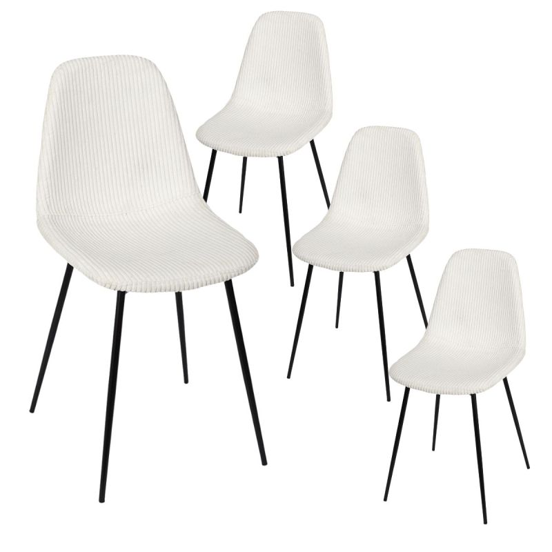 Lot de 4 chaises en velours côtelé coloris crème - AMORY