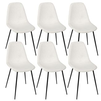Lot de 6 chaises en velours côtelé coloris crème - AMORY