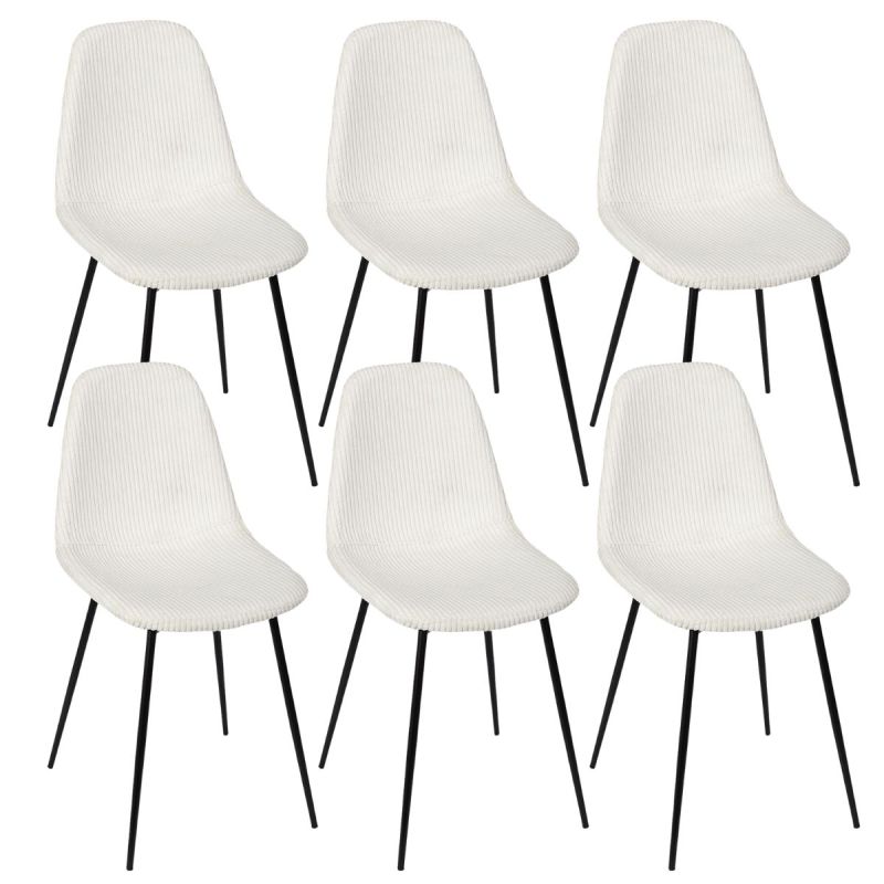 Lot de 6 chaises en velours côtelé coloris crème - AMORY