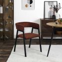 Lot de 4 fauteuils de table design en métal et velours côtelé coloris terracotta - AMORY